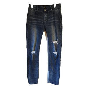Blackheart Juniors 15 Super Skinny Distressed Jeans Skull Button Stretch Denim